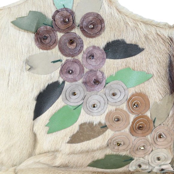 Handmade Cowhide Calf Hair Shoulder Lined Leather Embellished Purse Bag - Picture 5 of 14